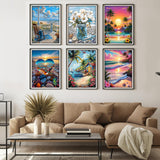 WUDWL Diamond Painting Kits for Adults - 6 Pack Beach DIY 5D Diamond Art Kits Full Drill Diamond Dots Paintings with Diamonds Gem Art and Crafts Home Decor 12x16inch WUDWL