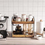 SANRETAHO 2-Tier Bathroom Counter Organizer, Wood Kitchen Countertop Spice Rack, Vanity Cosmetic Makeup Organizers Shelf for Bathroom Storage Organization, Rustic Brown SANRETAHO