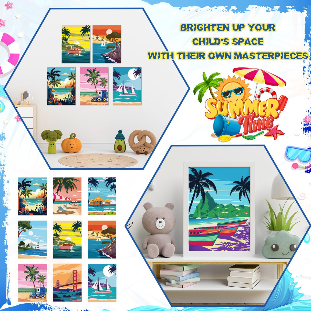 Gueevin 10 Pack Paint by Number DIY for Adults Paint by Numbers Acrylic Painting Kits Canvas, Without Frame, Simple Oil Painting for Spring Summer Gift Wall Decor 12 x 16 inch(Beach Style) Gueevin