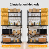 Home Limpidity Large Bakers Rack for Kitchen, 40-inch Wide Coffee Bar Station with Power Outlet, 5 Tier Microwave Stand Storage Shelf with S-Shaped Hooks, Metal Frame with Brown Wood Tabletop Home Limpidity