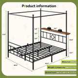 Homkdom Canopy Bed Frame with Storage Headboard, Queen Size Bed Frame with 4 Removable Posts, Sturdy Metal Platform with Under-Bed Storage, Dual Purpose Bed Frame, No Box Spring Needed, Black Homkdom
