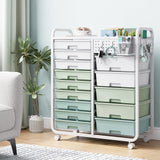 SYKIARIOL 14 Drawer Rolling Cart with Tabletop & DIY Pegboard, Storage Cart with Wheels, Classroom Organizers Utility Cart for Office Home School, Art Supplies, Mobile Craft Organizer, Green SYKIARIOL