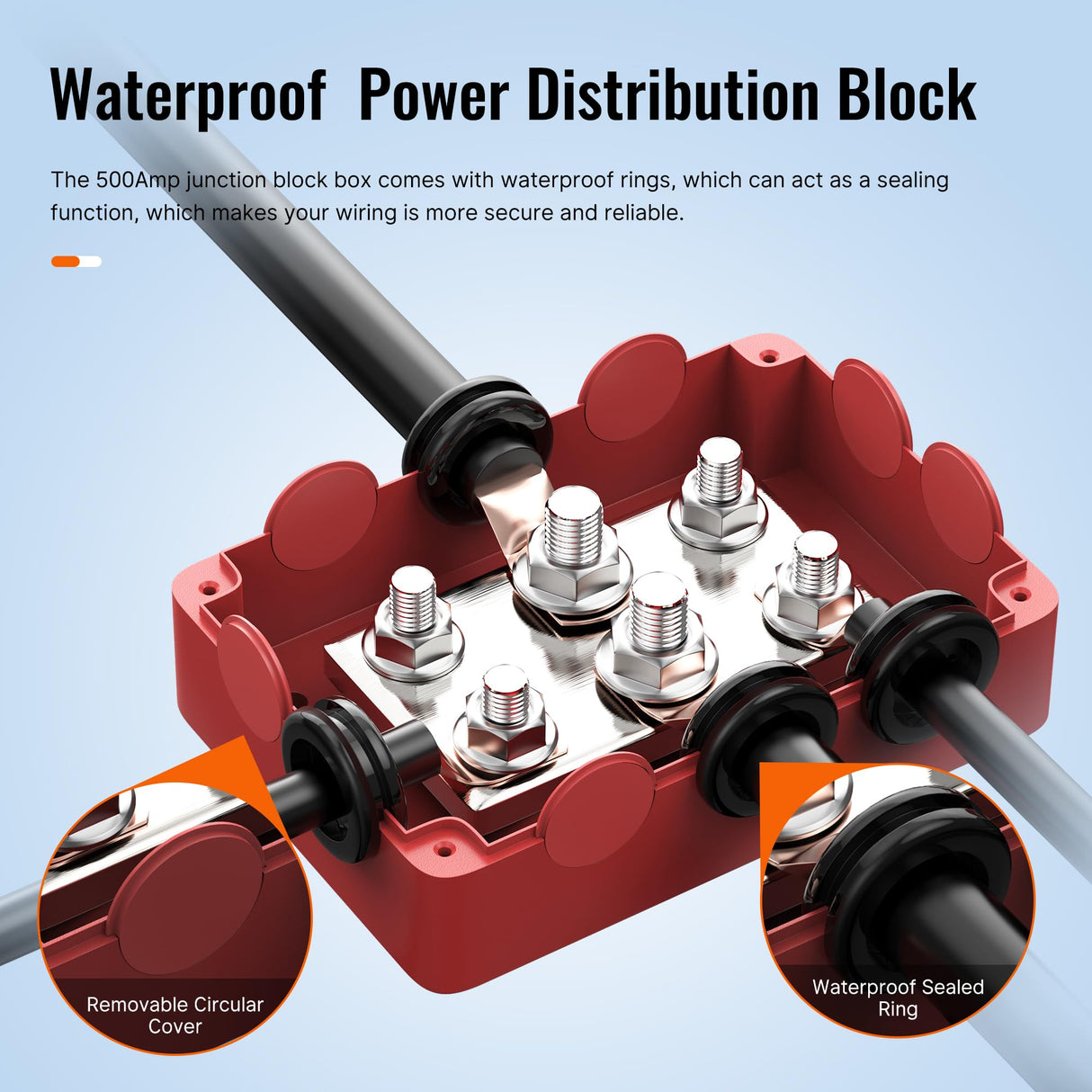 Joinfworld Heavy Duty 500A Bus Bar Waterproof Power Distribution Block with 4*5/16"(M8)+2*3/8"(M10) Studs 48V DC Automotive Marine Battery Terminal Distribution Block with Cover - Negative&Positive Joinfworld