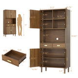 Smuxee 70.87" Walnut Kitchen Pantry Cabinet, Tall Food Pantry Cabinet with Line Groove Design, Kitchen Hutch with Microwave Stand for Dining Room Living Room Smuxee