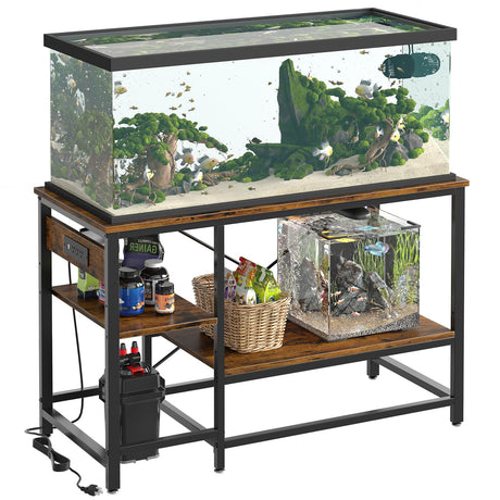 Bestier 55 Gallon Fish Tank Stand with Power Outlet, 49x13 Metal Aquarium Stand, 6-Leg Long Reptile Tank Stand with 3-Tier Adjustable Storage Shelves, 700LBS Capacity Bestier