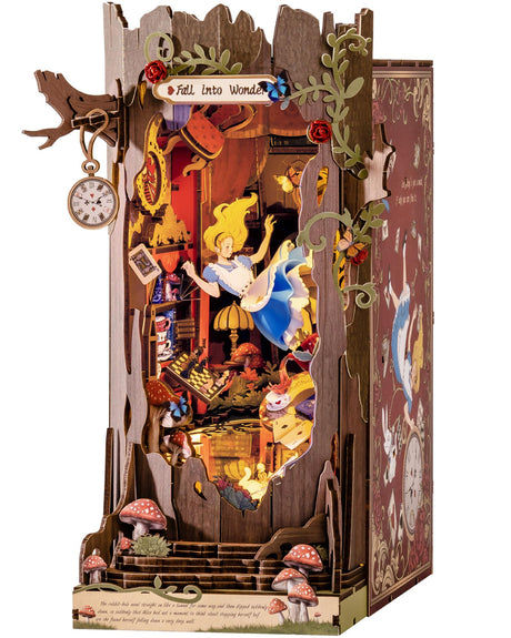 Rolife Book Nook Kit Fall into Wonder DIY Miniature Kit, 9.9" Tree Hollow Booknook 3D Wooden Puzzle with LEDs Fairy Tale Bookshelf Decor Gift for Adults & Teens Rolife