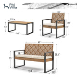 PHI VILLA Wicker Patio Furniture Set for 4, Rattan Loveseat & Chairs with Beige Cushions & Acacia Wood Coffee Table, Outdoor Modern Sectional Conversation Sofa Set for Deck, Yard, Porch PHI VILLA