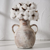 SIDUCAL Rustic Ceramic Farmhouse Flower Vase with 2 Handles, Whitewashed Terra Cotta Vase, Decorative Pottery Flower for Home Decor, Table, Living Room, Shelf Decor, 7.3 Inch, Terra SIDUCAL