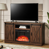 Fireplace TV Stand with Sliding Barn Door for TVs up to 65", Farmhouse 59" Fireplace Entertainment Center with Storage Cabinets/Adjustable Shelves, Dark Walnut AMERLIFE