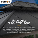 Sunjoy 12 x 16 ft. Wood Gazebo, Outdoor Patio Hardtop Gazebo, Standard Cedar Framed Wooden Gazebo with 2-Tier Metal Roof, Suitable for Patios, Lawn and Backyard, Matte Black Roof + Gray Wood Frame Sunjoy