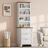 YITAHOME Bookcase with Drawers, 71" Tall Bookshelf with Storage & Adjustable Shelves, Wood Display Book Shelf Organizer with 3 File Drawers for Living Room, Bedroom, Home Office, White YITAHOME
