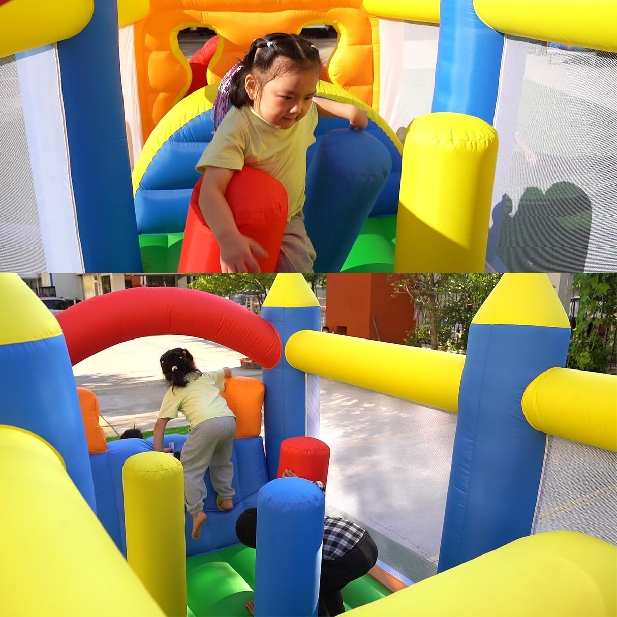 HuaKastro 20.5FT(L) Extended Inflatable Obstacle Course Bounce House for Kids Party Easter Event, with Various Obstacles: Tunnel, Crossing Wall, Jungle, Jumping Area, Climbing Wall and Slide HuaKastro