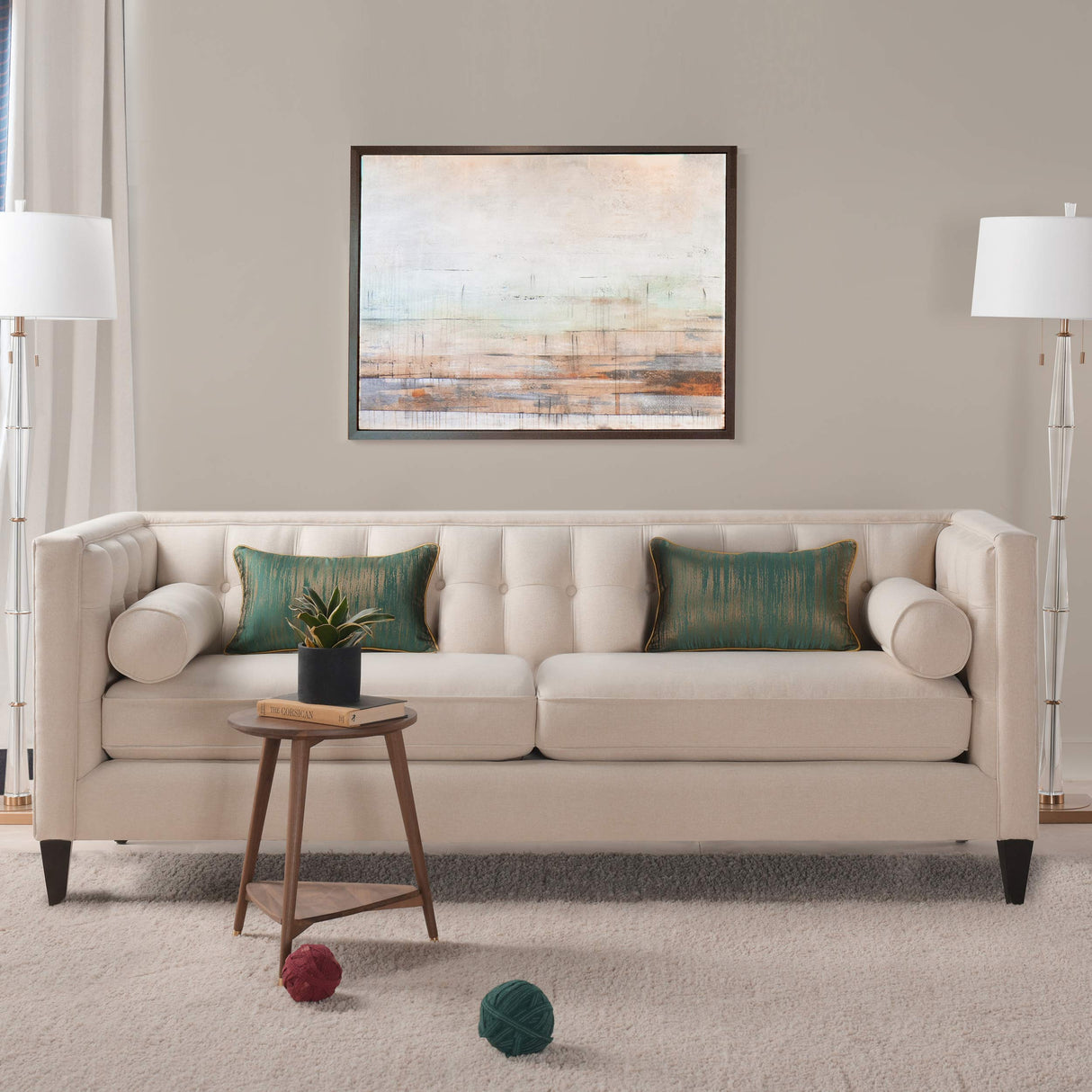 Jennifer Taylor Home Kinsley 84" Modern Tuxedo Tufted Sofa, Sky Neutral Beige Polyester Jennifer Taylor Home