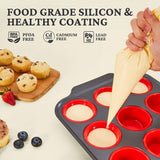 BRONYPRO Silicone Muffin Pan with Metal Frame, Egg Bite Molds for Baking, Cupcake Pans 12 Regular Size, Muffin Tins Easy to Pop Nonstick Non Toxic Bakeware for Oven, Red BRONYPRO
