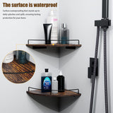 FNBAR Corner Floating Shelves, Rustic Brown Wood, Set of 2, Wall Mount Storage with Guardrail for Bathroom Kitchen Living Room FNBAR