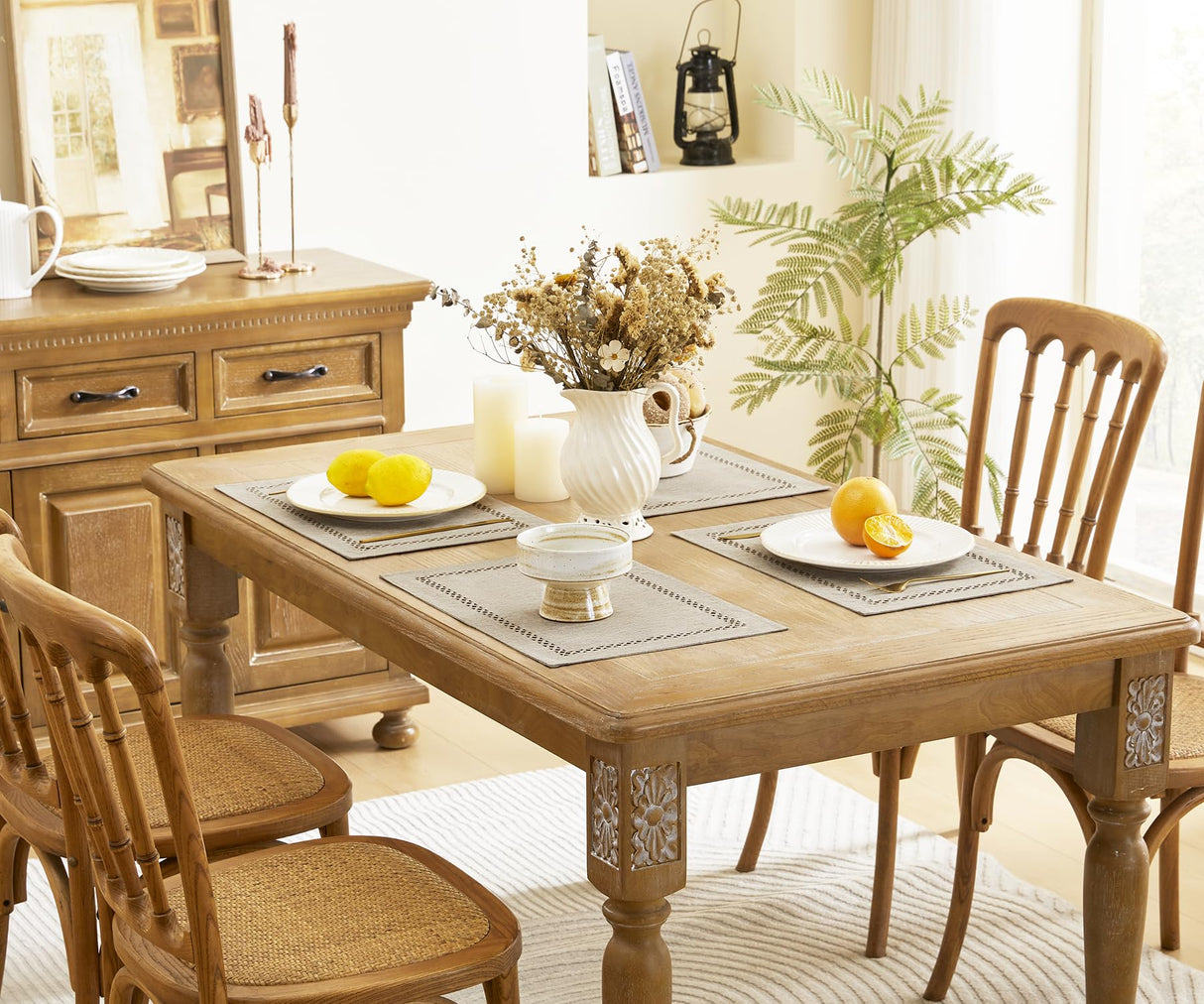 Aoztio Burlap Placemats Set of 4, 12 x 18 Inch Rustic Geometric Hollow Place Mats, Heat Resistant Placemats for Farmhouse Kitchen Table Decor, Coffee 4PCS Aoztio