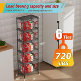 Golpart 6 Tier Adjustable Storage Shelves Narrow Mesh Gaps Metal Utility Shelf Wire Shelving Unit Organizer Rack for Home Kitchen Office Bathroom Pantry Room10 D x 16" W x 60" H Black Golpart