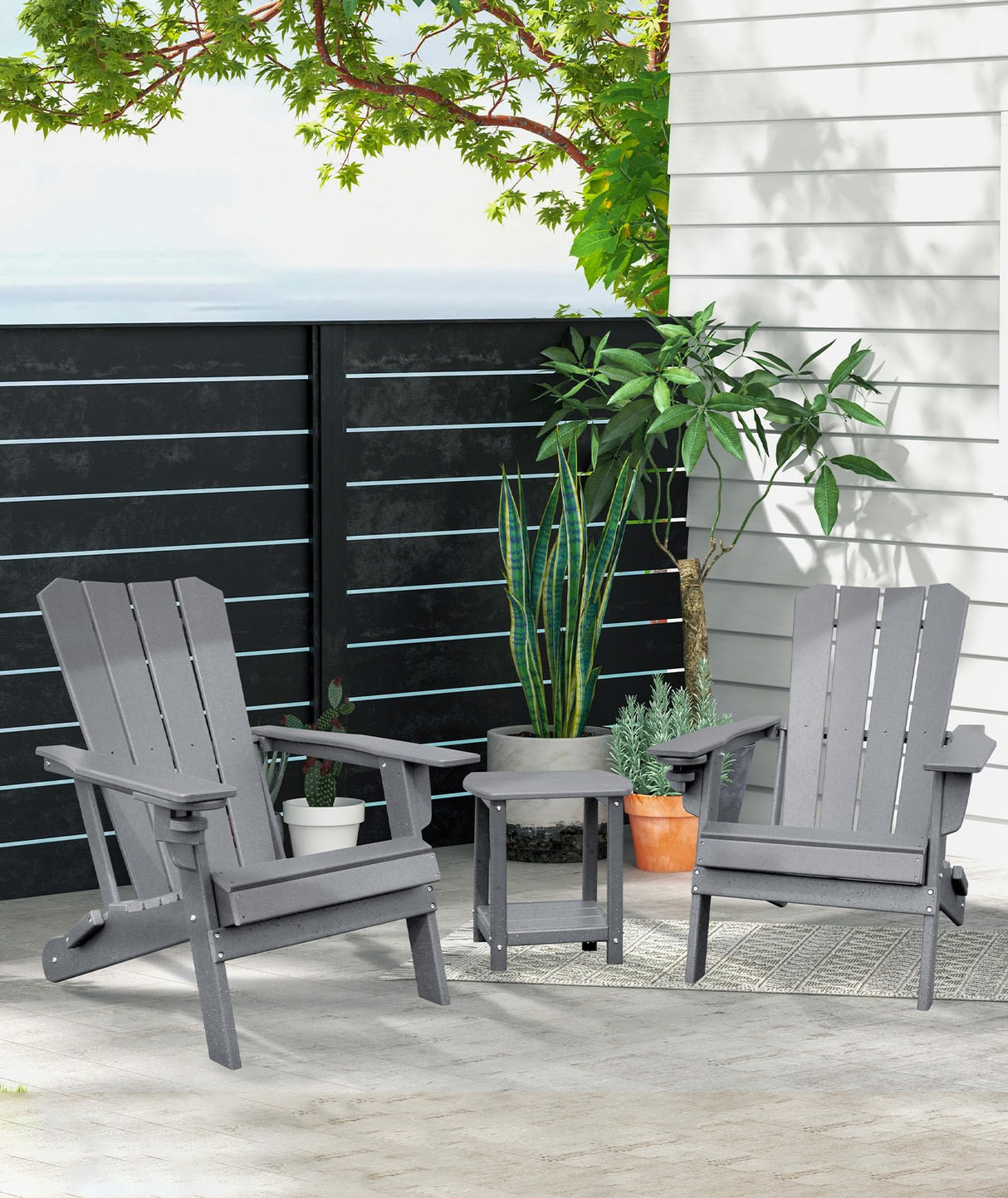 GARDENSTAR Adirondack Square Outdoor Side Table,2-Tier Storage Patio Side Table, HDPE End Tables for Backyard Pool Porch Garden Lawn(Grey) GARDENSTAR