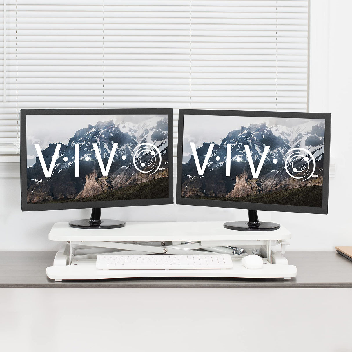 VIVO 32 inch Desk Converter, K Series, Height Adjustable Sit to Stand Riser, Dual Monitor and Laptop Workstation with Wide Keyboard Tray, White, DESK-V000KW VIVO