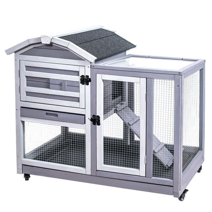 GEGURI Rabbit Hutch Indoor Rabbit Cage Outdoor, Wooden Bunny Cages for Guinea Pig with Wheels, Removable Tray, Ramp - WoodArtSupply