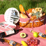 HYBDAMAI Wicker Picnic Basket Set for 4 with Lid and Handle Picnic Hamper with Washable Lining and Cutlery Set for Outdoor, Camping, Halloween, Christmas, and Birthday HYBDAMAI