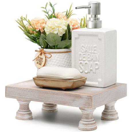 EOSAHR Farmhouse Riser for Room Decor : Decorative Pedestal Stand For Display Your Home Decorations and Uniquely Soap Stand - Rustic Bathroom Counter Tray and Kitchen Decor (Natural Wood) EOSAHR