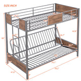 Twin-Over-Futon Bunk Bed, Metal Bunk Bed Frame Twin Over Twin Loft Bunk Bed Frame with Safety Guardrails & Ladder for Teens Adults, Bottom Full Size Bunk Bed Can be Converted into Futon/Seat (Gray) MWrouqfur