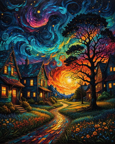 Starry Paint By Numbers Kit For Adults, Country Night Paint By Number Kits For Beginner Moon Acrylic On Canvas Diy Oil Painting Kit Adults' Paint-By-Number Kits For Gift Home Wall Decor 16x20 Inch