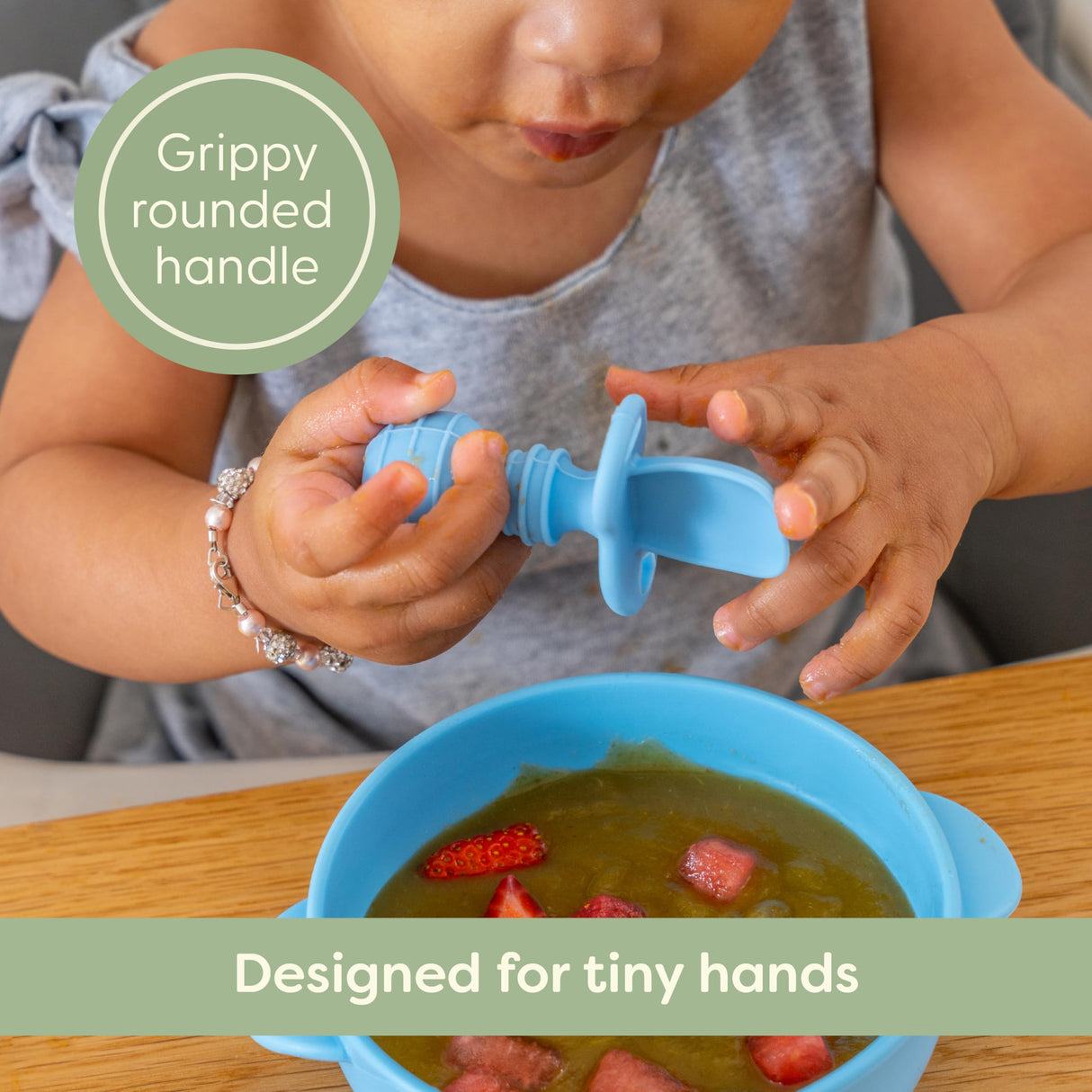 UpwardBaby Self Feeding Spoons with Anti-Choke Barrier – Silicone Utensils for 4 Months+ – Baby Led Weaning Silicone Spoon - Feeding Supplies UpwardBaby