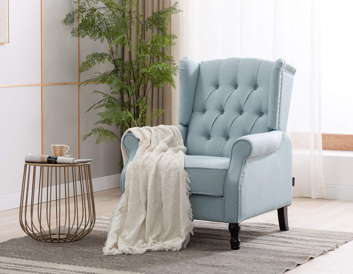 Artechworks Winged Fabric Modern Accent Chair Tufted Arm Club Chair Linen Single Sofa with Wooden Legs Comfy Upholstered for Reading Living Room Bedroom Office,Light Blue Artechworks