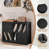 Joaxswe Large Record Player Stand with Vinyl Storage Up to 450 Albums, 39 Inch Farmhouse Wood Black Vinyl Records Storage Cabinet with Barn Doors, Mid-Century Modern Turntable Stand for Living Room Joaxswe