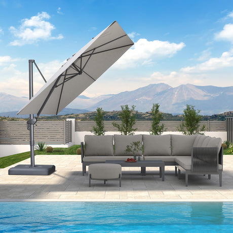 PURPLE LEAF 9 FT Cantilever Patio Umbrella Outdoor Aluminum Offset Square Umbrella with 3 Years Fade Resistance Recycled Fabric and 360-degree Rotation for Deck Pool Garden, Light Grey PURPLE LEAF