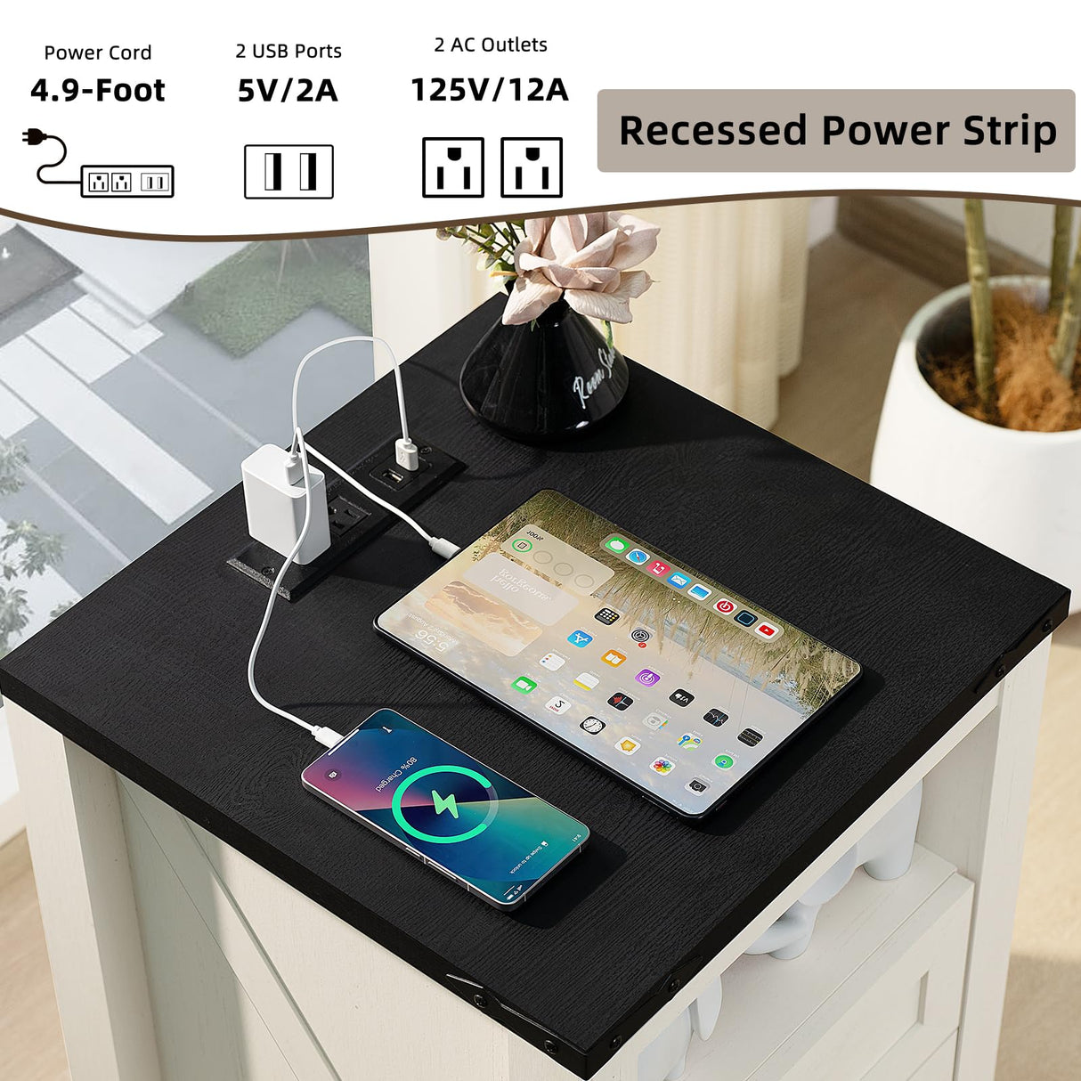 Joaxswe Nightstand with Charging Station and USB Port, Farmhouse Night Stand with 2 Drawers and Shelf Storage, Wooden Side End Table, Bedside Cabinet for Bedroom, Living Room, Closet, Office (White) Joaxswe