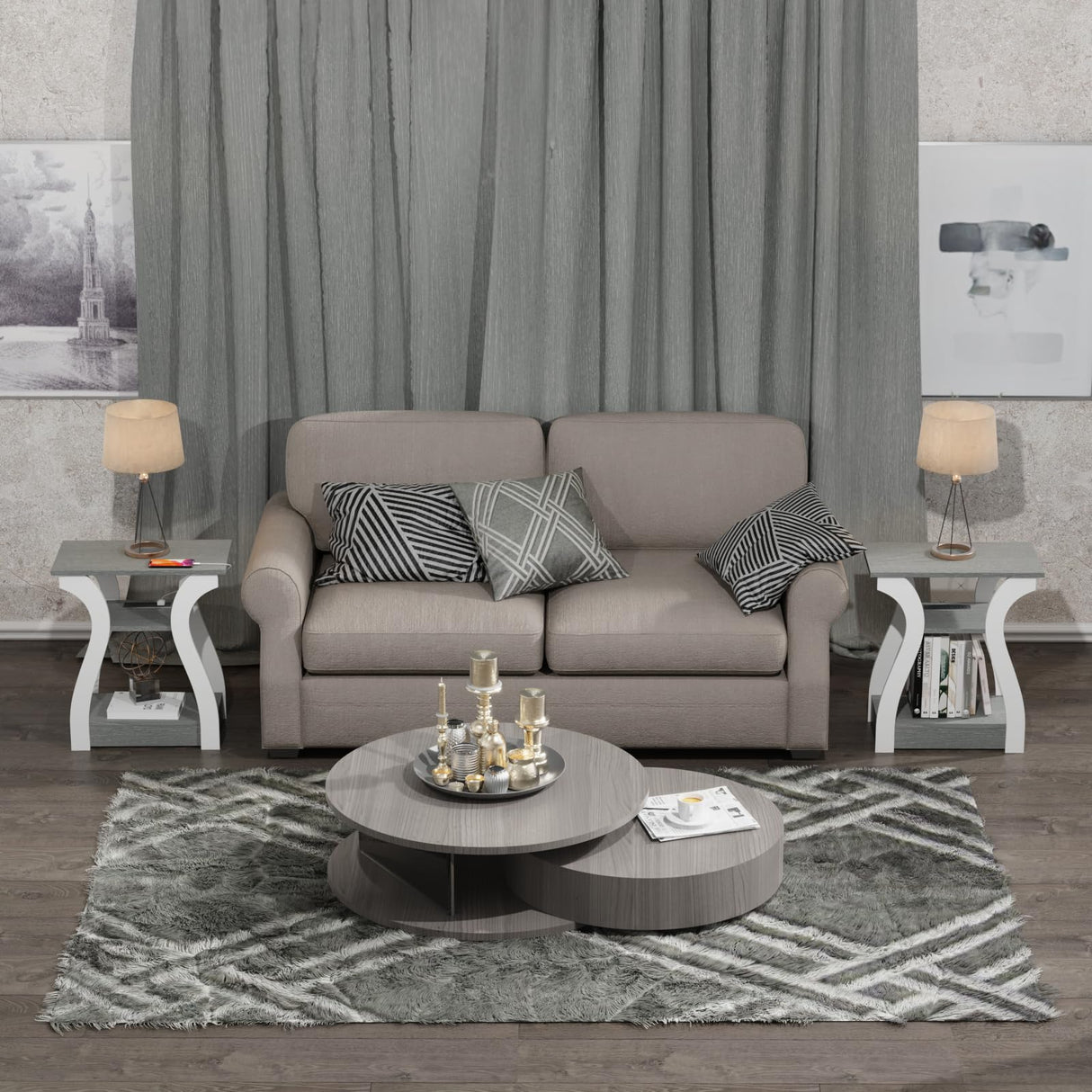FROMJBEST End Table Set of 2 with Charging Station, Side Table with USB Ports and Outlets, Nightstand, 3 Tier End Table with Storage Shelf for Living Room, Bedroom (Grey Set of 2) FROMJBEST