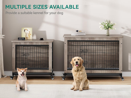 YITAHOME Dog Crate Furniture with Cushion, Dog Kennel Indoor with Wheels, Dog Crate End Table with Tray, 27" Dog Cage with Double Doors for Small Dog (Gray) YITAHOME
