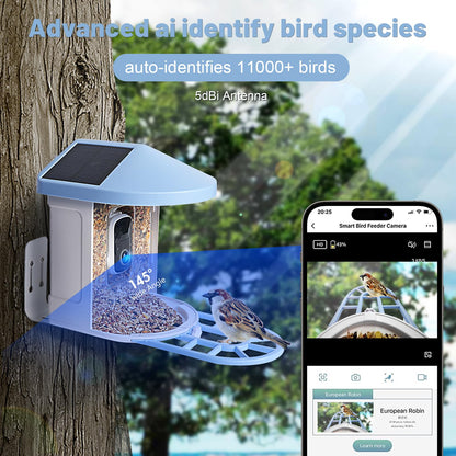 Smart Bird Feeder with Camera,Bird House Camera with AI Identify Bird Species,1080P HD Bird Watching Camera Auto Capture Bird Videos & Solar