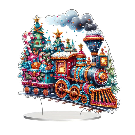 JJFox DIY Tabletop Diamond Art Painting Kit，Special Shaped Rhinestone Desk Placement Ornament，Home Stand Up Gem Painting Craft Kit，Gift. (Christmas Train-1) JJFox