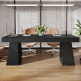Tribesigns 55.1" W Conference Table for 4-6 People, Modern Meeting Table with Thick Tabletop and Double Trapezoidal Legs, Small Wood Seminar Desk Office Furniture for Conference Room, Black Tribesigns