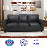 Couchus Mid-Century Vintage Sofa Couches with Rivet Design,loveseat Sofa,Removable Sofa Cover Upholstered Cushions and Solid Wood Frame (Grey, 3-Seater) Couchus