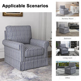 INZOY Mid Century Modern Linen Swivel Chair, Comfortable Barrel Reading Chair for Living Room, Bedroom, Small Spaces - Blue Stripe INZOY