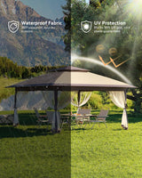 Garveelife Pop Up Gazebo 12x12，Canopy Tent with Mosquito Netting, One Push Setup for Backyard Patio Garden with 4 Sand Bags- Khaki Garveelife