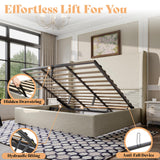 AMERLIFE Lift Up Storage Bed Queen Size Linen Upholstered Platform Bed Frame, Hydraulic Storage,Modern Wingback Headboard, No Box Spring Needed, Khaki AMERLIFE