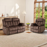 INZOY Manual Reclining Sofa Set, Included Manual Single Recliner Chair and Wall-Hugger 2 Seat Recliner Loveseat, Modern Double Reclining Sofa Couch for Living Room Furniture, Brown, 1+2 INZOY