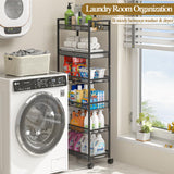 6 Tier Slim Rolling Storage Cart, Narrow Mobile Shelving Unit Organizer Utility Cart with Wheels, Metal Wire Storage Rack with Baskets for Kitchen, Bathroom, Laundry & Living Room, 10in(W) ThreeHio