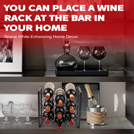 KAHLHAK Countertop Wine Rack - 9 Bottle Freestanding Modern Black Metal Wine Holder - 3 Tier Tabletop Wine Stand for Cabinet, Pantry, Bar - Durable & Space-Saving Wine Storage Organizer (2) KAHLHAK