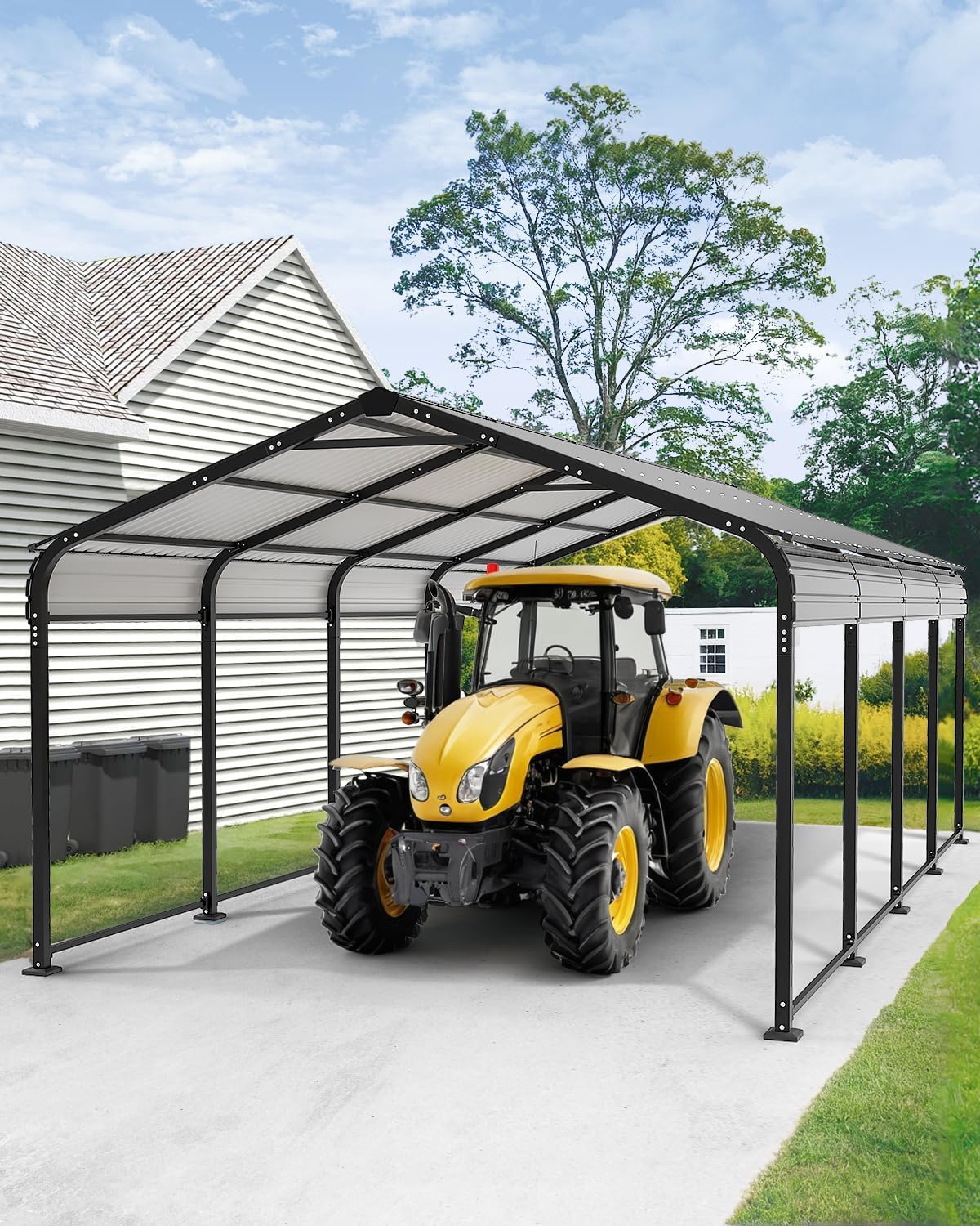 Metal Carport 12x21 Heavy Duty Easy Snow Off & Self Draining Design, 70KG/㎡ Load Ideal for Snow/Rain/Wind Conditions, Enhanced Base & Double Rust Proof Coating & Galvanized for Boats and Car, Truck Hoteel