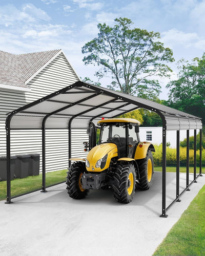 Metal Carport 12x21 Heavy Duty Easy Snow Off & Self Draining Design, 70KG/㎡ Load Ideal for Snow/Rain/Wind Conditions, Enhanced Base & Double Rust Proof Coating & Galvanized for Boats and Car, Truck