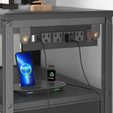 TV Stand with Mount and Power Outlet, Swivel TV Stands Mount with LED Lights for 32/45/55/60/65 inch TVs, Tall Entertainment Center with Storage, Media Console Cabinet for Living Room, Bedroom, Black MJOMKN