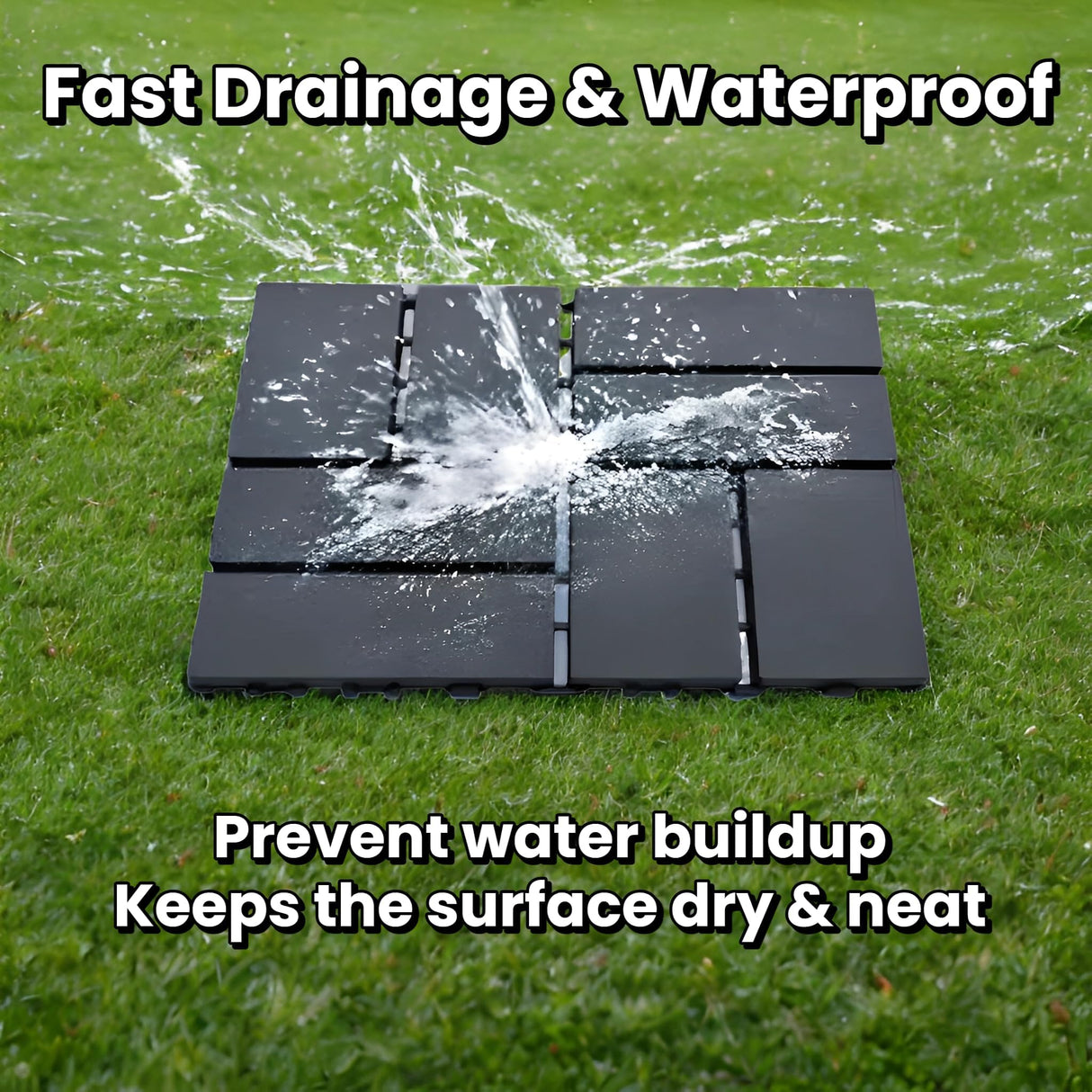 Plastic Interlocking Deck Tiles (44 PCS), 12x12 Inches Waterproof Outdoor Patio Flooring, Easy Snap Balcony Floor Tiles for Garden, Poolside, Backyard, Pathway, Indoor Use, Dark Grey, Grid Pattern Generic