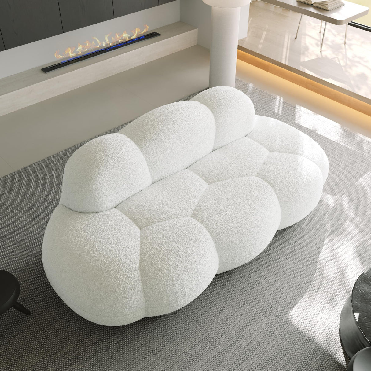 JACH 3 Seater Cloud Sofa for Living Room, Modern Sherpa Upholstered Sofa, Minimalist Leisure Couch, Comfy Cloud Couch for Apartment, Small Space, No Assembly Required (White) JACH